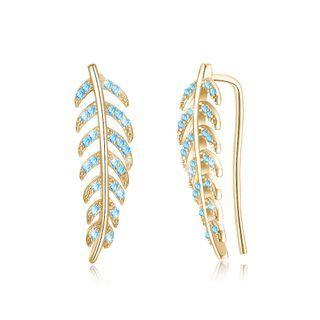 925 Sterling Silver Leaf Earrings With Blue Austrian Element Crystal Yellow - One Size