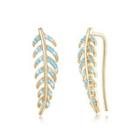 925 Sterling Silver Leaf Earrings With Blue Austrian Element Crystal Yellow - One Size