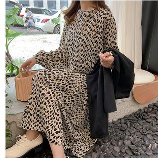 Long-sleeve Midi Dotted Chiffon Dress / Vest / Denim Jacket
