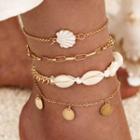 Set Of 4: Shell / Alloy Anklet (various Designs) Af175 - Gold & White - One Size