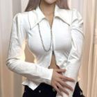 Long-sleeve Collared Chained Zip Top