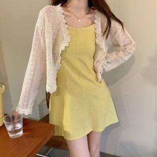 Lace Jacket / Spaghetti Strap Mini A-line Dress