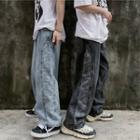 High-waist Print Straight Cut Jeans