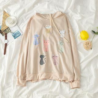 Cat-print Hooded Sweatshirt Almond Cat - One Size