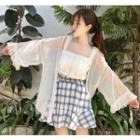 Light Jacket / Plaid A-line Skirt / Lace Camisole Top