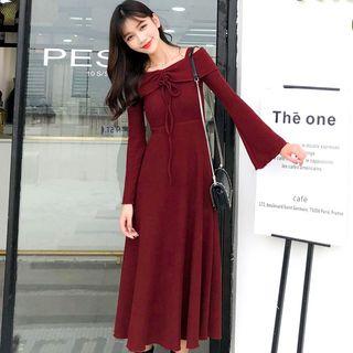 Cold-shoulder Midi A-line Knit Dress