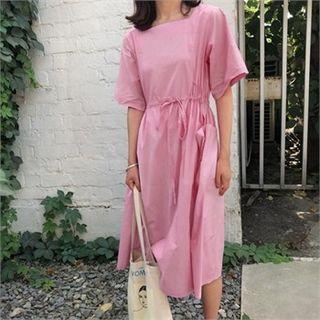 Square-neck Drawstring-waist Dress