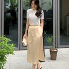 Band-waist Pintuck-trim Midi Skirt