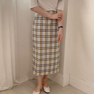 Plaid Midi Fitted Skirt As Shown In Figure - One Size