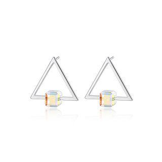 Sterling Silver Simple Fashion Geometric Triangle Stud Earrings With White Cubic Zirconia Silver - One Size