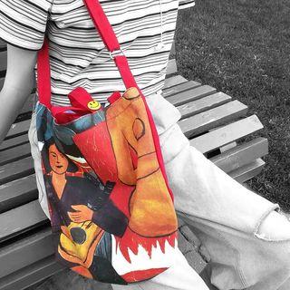 Printed Canvas Tote Bag Red - One Size