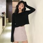 Long-sleeve Crop T-shirt / Plain Skort