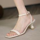 Faux Pearl Heel Square-neck Sandals