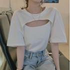 Mock Two-piece Short-sleeve Cutout T-shirt White - One Size