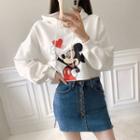 Hooded Mickey Mouse Print Cropped Pullover