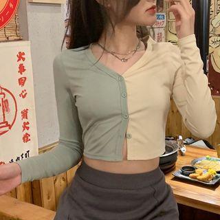 Long-sleeve Panel Color Block Top