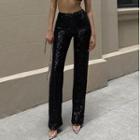 High-waist Glitter Straight-fit Pants