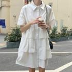 Short-sleeve Asymmetrical Cake Dress White - One Size