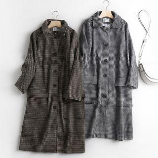 Collared Houndstooth Single-breasted Midi Coat