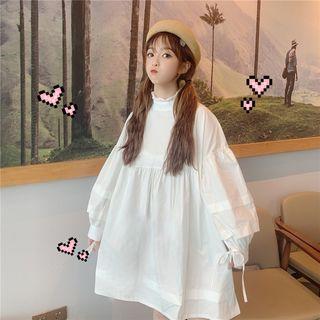 Mock Neck Long-sleeve Mini Dress / Open-front Knit Vest