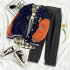 Color Block Baseball Jacket / Plaid Shirt / Knit Vest / Straight Fit Jeans