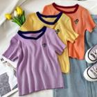 Short-sleeve Embroidered Knit T-shirt