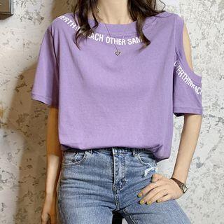 Cutout Short-sleeve Lettering T-shirt