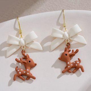 Deer Bow Drop Earring 1 Pair - Hook Earrings - Elk - Brown - One Size
