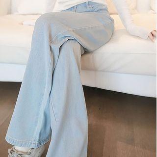 High Waist Straight Leg Jeans / Long-sleeve Top / Set