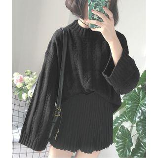 Mock Neck Wide-sleeve Loose Fit Sweater