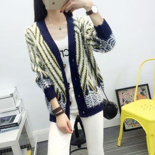 Patterned Furry Knit Cardigan