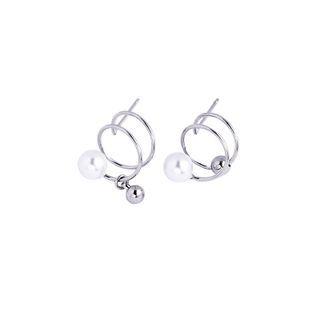 Faux Pearl Hoop Alloy Earring 1 Pair - Silver - One Size