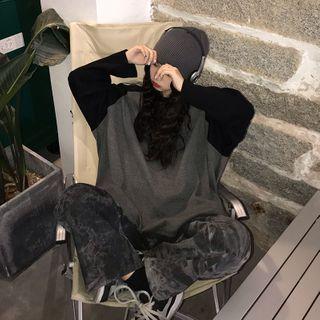 Color Block Sweatshirt / High-waist Tie-dyed Straight-cut Pants