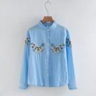 Floral Embroidery Stand Collar Shirt