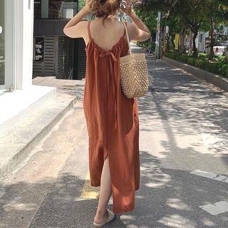 Spaghetti Strap Ribbon Slit Maxi Tunic Dress