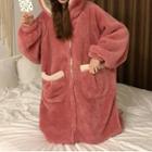 Hooded Single-breasted Fleece Sleep Robe / Jumpsuit
