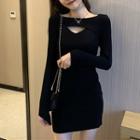 Plain Cutout Slim-cut Knit Dress