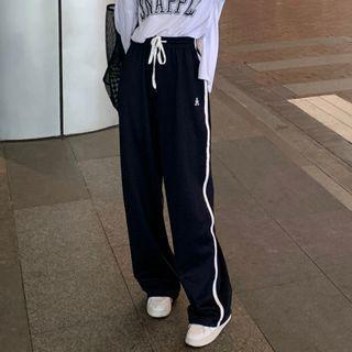 Contrast Trim High-waist Straight-leg Sweatpants Navy Blue - One Size
