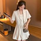 Spaghetti Strap Mini A-line Dress / Short-sleeve Blazer / Set