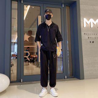 Short-sleeve Striped Top / Sweatpants / Set