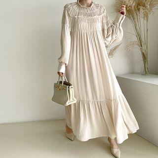 Smocked Long Peasant Dress Pink - One Size