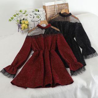Flared-cuff Glitter A-line Dress