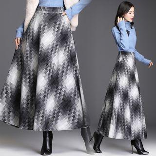 Woolen Plaid A-line Maxi Skirt