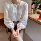 Balloon-sleeve Lace-trim Pintuck Blouse
