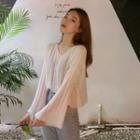 Plain Bell-sleeve Loose-fit Knit Top