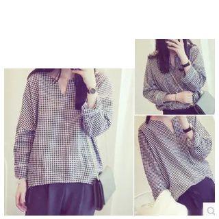 Notch Neck Gingham Blouse