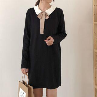 Long-sleeve Collared Mini Knit Dress