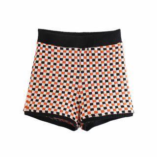 High-waist Plaid Knit Shorts