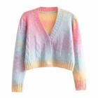 Tie-dye V-neck Cardigan Pink & Blue & Yellow - One Size