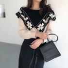 Flower Color-block Long-sleeve Sweater Almond - One Size